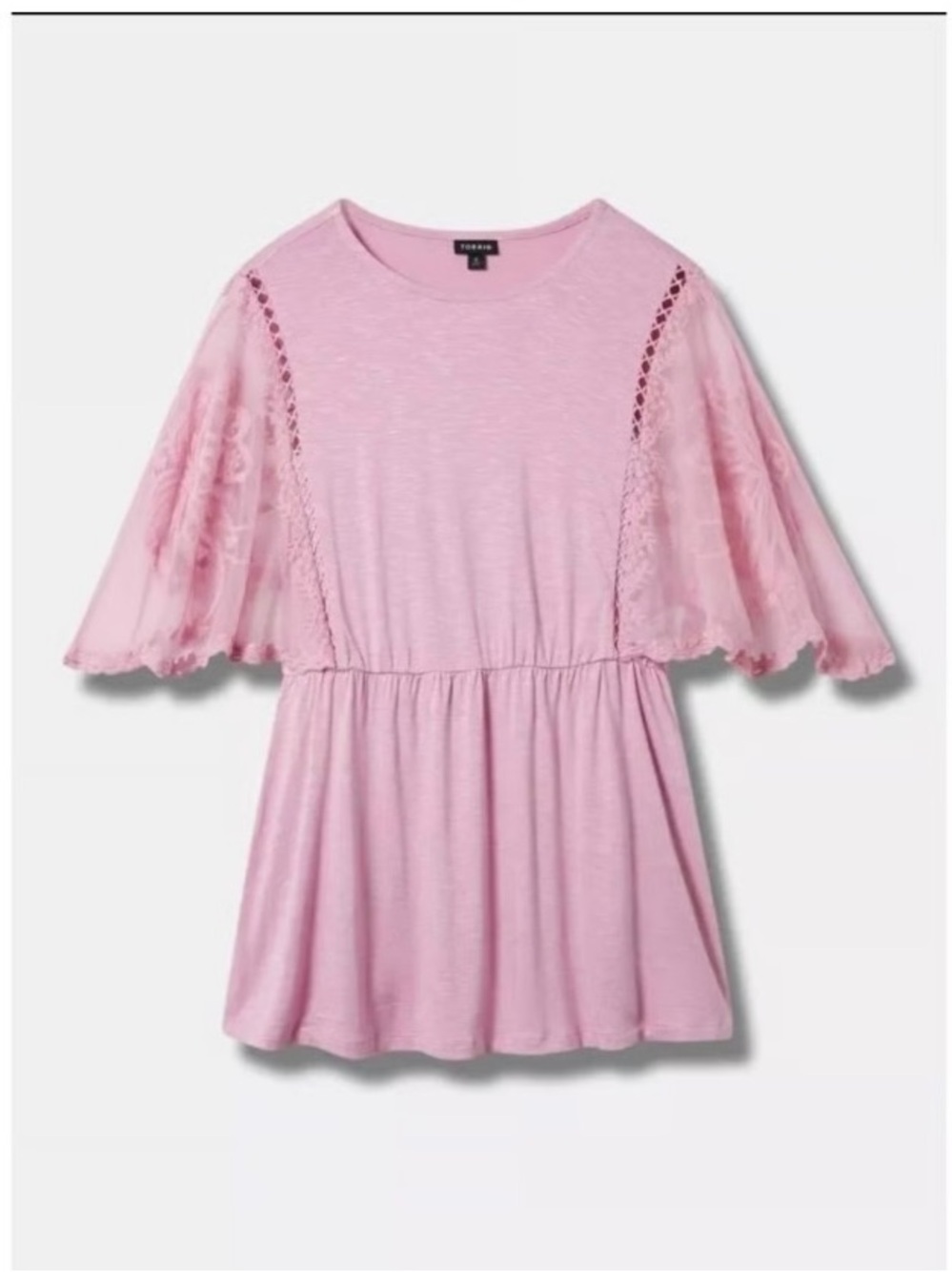 Torrid Knit Crew Neck Dolman Lace Flutter Sleeve Babydoll Top PLUS 2X 18 20